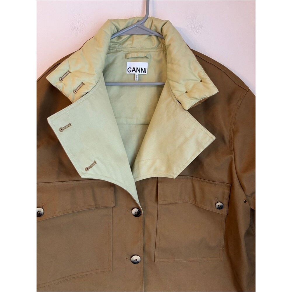 Ganni double twill women oversized utility chore cropped Jacket trench coat 38 M - Picture 8 of 16
